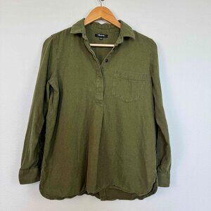 Madewell Women's Flannel Classic Ex-Boyfriend Button Back Shirt Olive Green Sz S